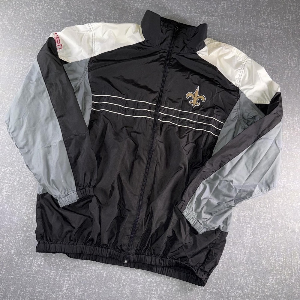 New Orleans Saints Jacket Mens Large Black NFL Football Windbreaker Full Zip